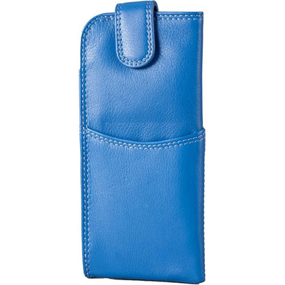 Slim Genuine Blue Leather Glasses Case – Magnetic Eyewear Pouch for Reading Glasses & Sunglasses