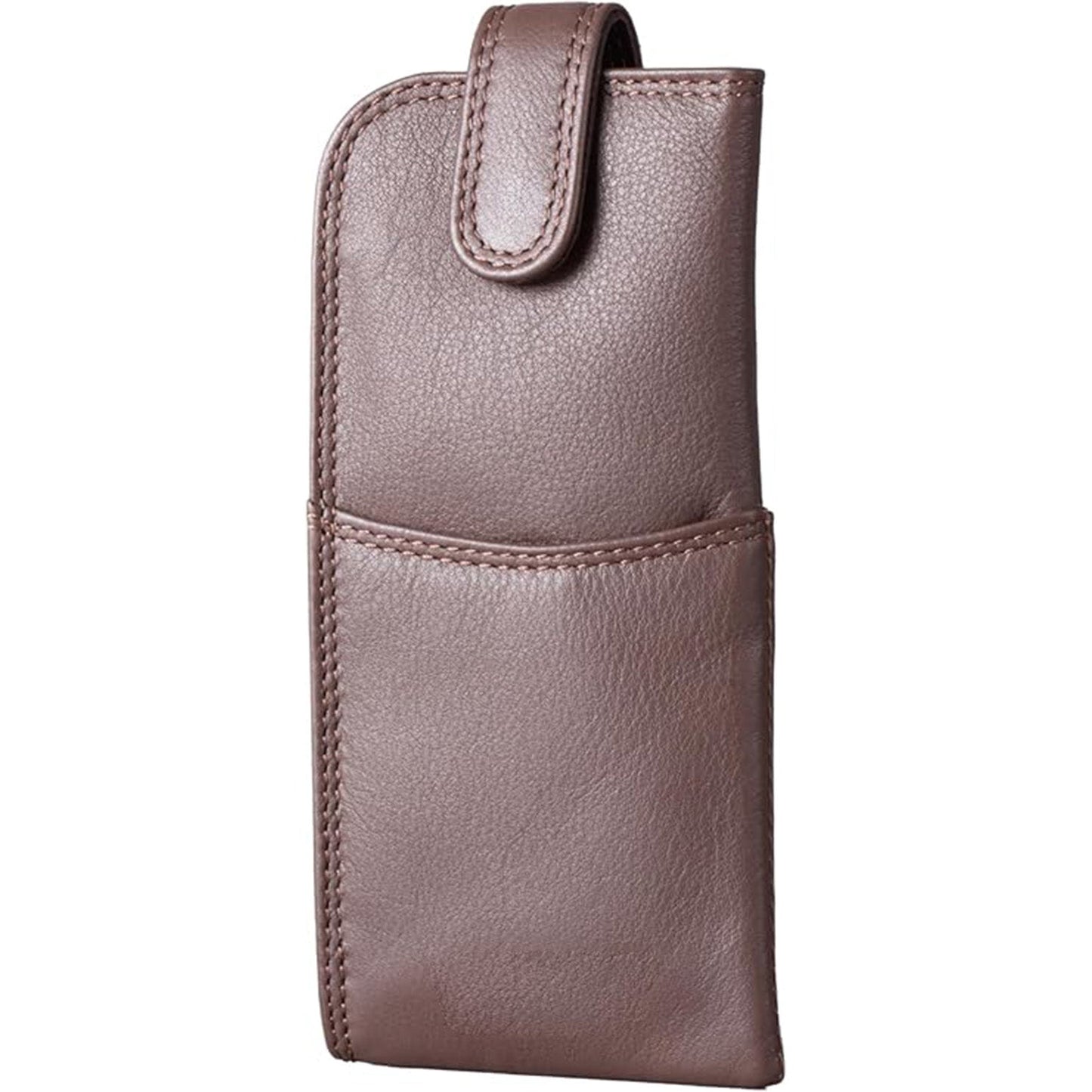 Slim Genuine Brown Leather Glasses Case – Magnetic Eyewear Pouch for Reading Glasses & Sunglasses