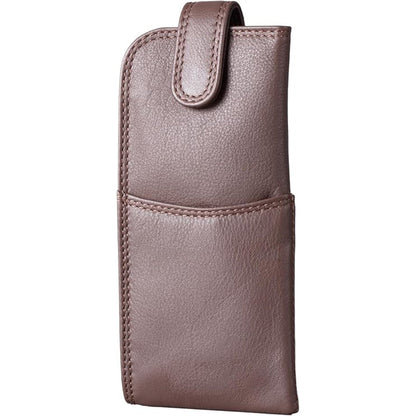 Slim Genuine Brown Leather Glasses Case – Magnetic Eyewear Pouch for Reading Glasses & Sunglasses