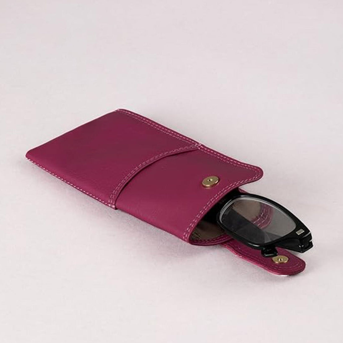 Slim Genuine Cranberry Leather Glasses Case – Magnetic Eyewear Pouch for Reading Glasses & Sunglasses