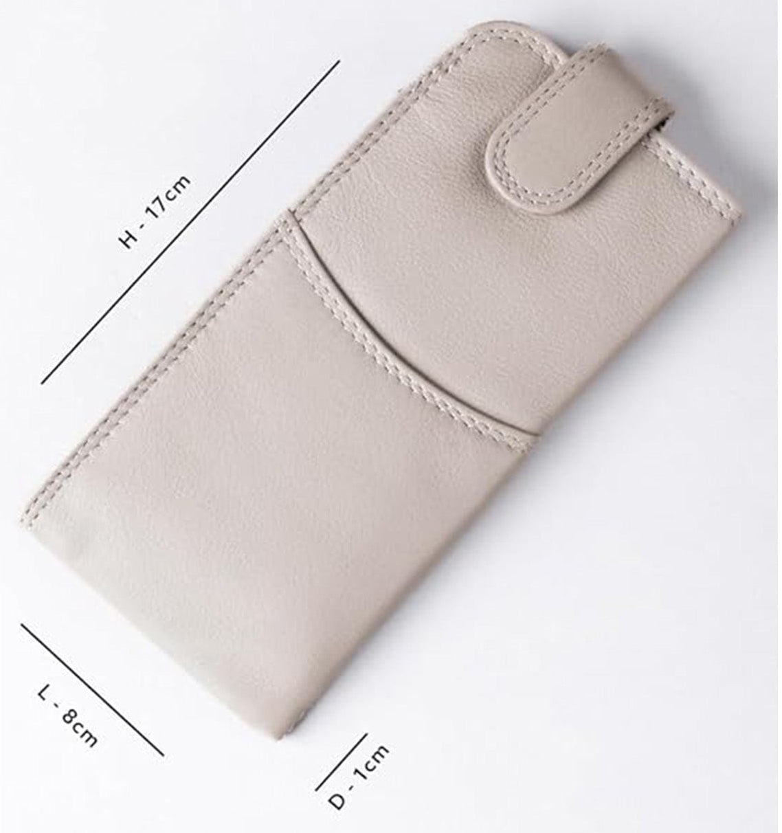 Slim Genuine Gray Leather Glasses Case – Magnetic Eyewear Pouch for Reading Glasses & Sunglasses