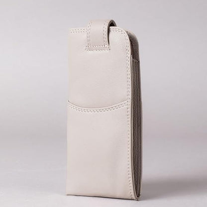 Slim Genuine Gray Leather Glasses Case – Magnetic Eyewear Pouch for Reading Glasses & Sunglasses
