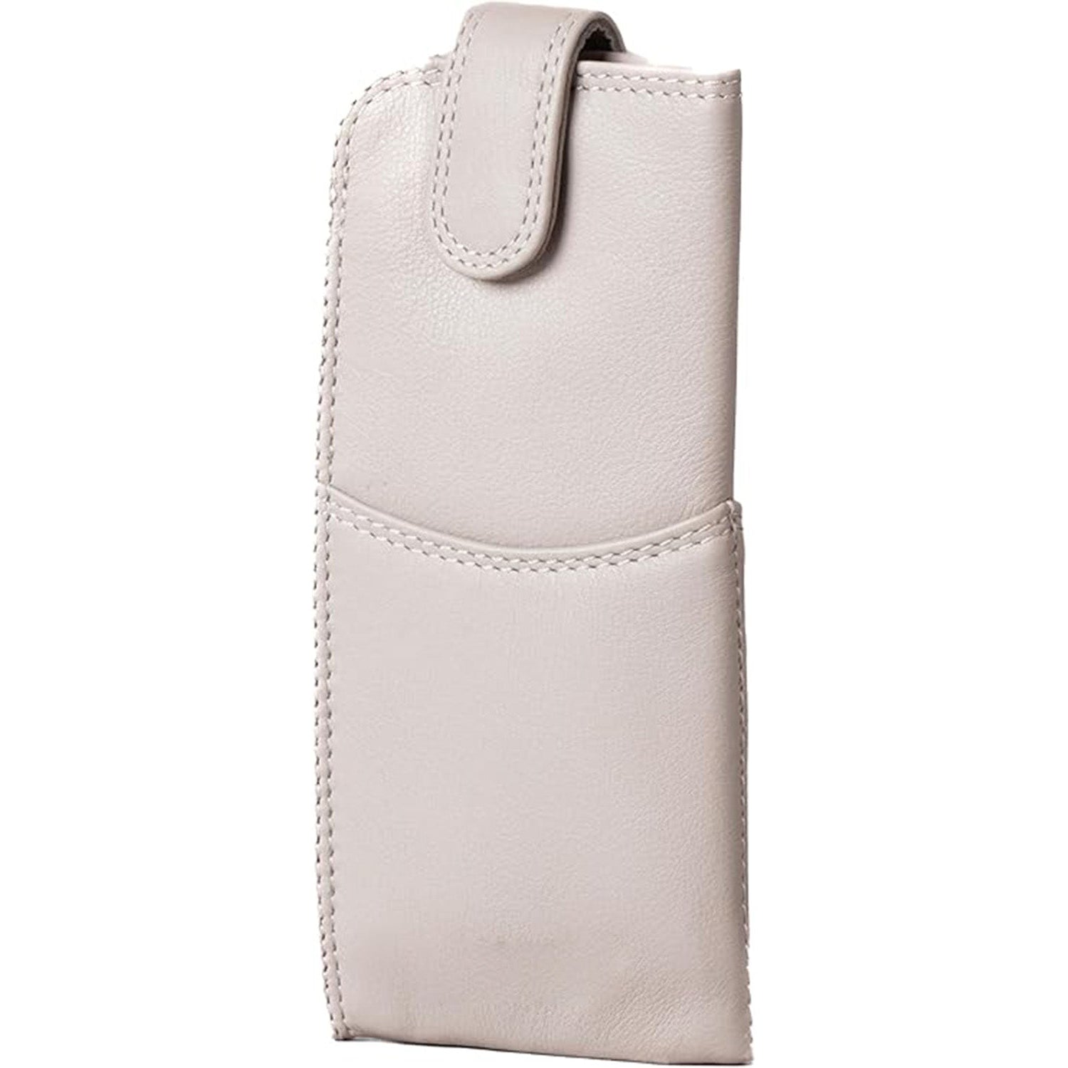 Slim Genuine Gray Leather Glasses Case – Magnetic Eyewear Pouch for Reading Glasses & Sunglasses