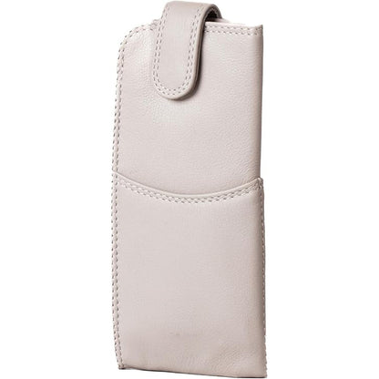 Slim Genuine Gray Leather Glasses Case – Magnetic Eyewear Pouch for Reading Glasses & Sunglasses