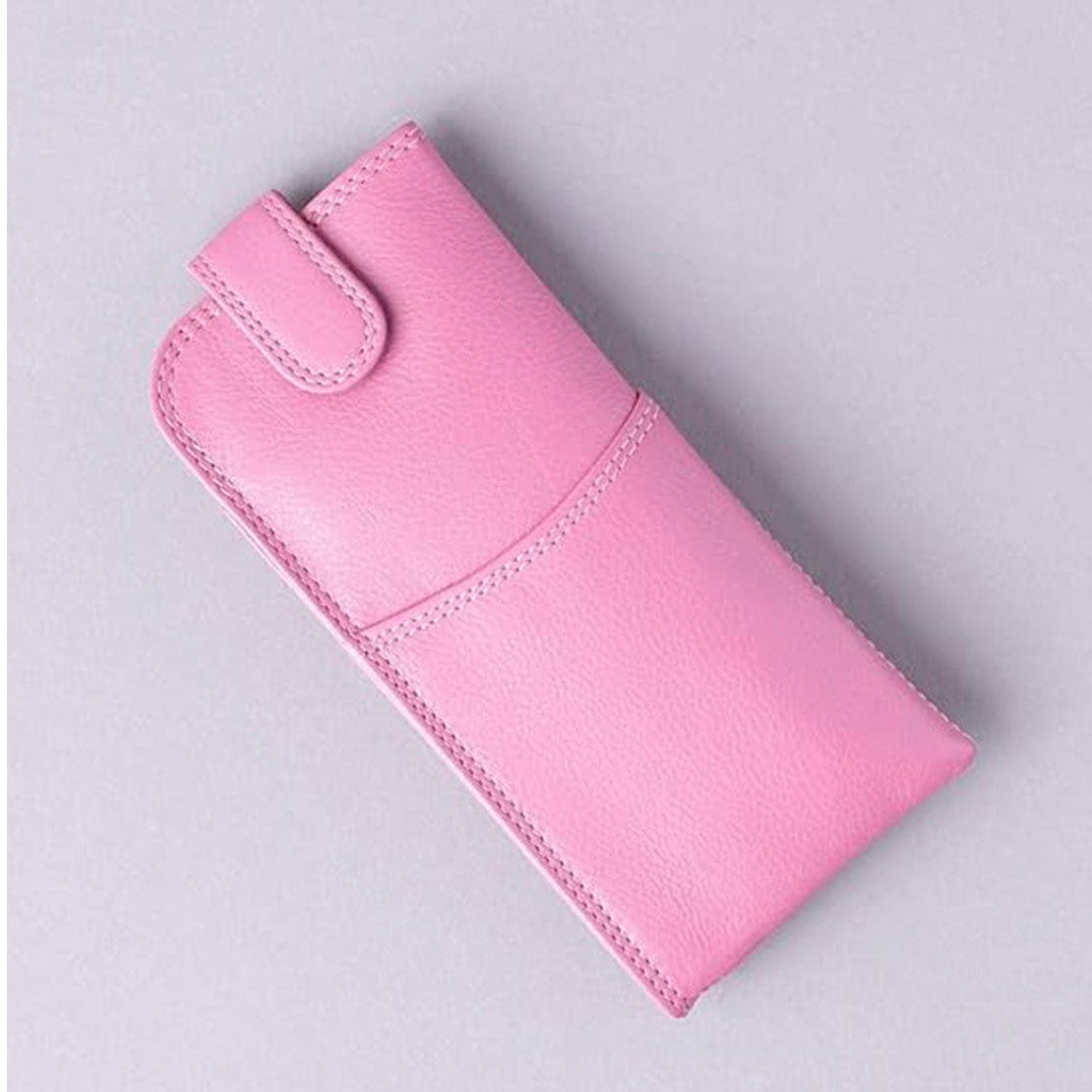 Slim Genuine Mauve Leather Glasses Case – Magnetic Eyewear Pouch for Reading Glasses & Sunglasses