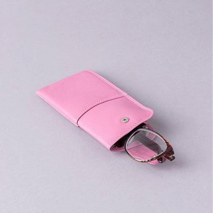 Slim Genuine Mauve Leather Glasses Case – Magnetic Eyewear Pouch for Reading Glasses & Sunglasses