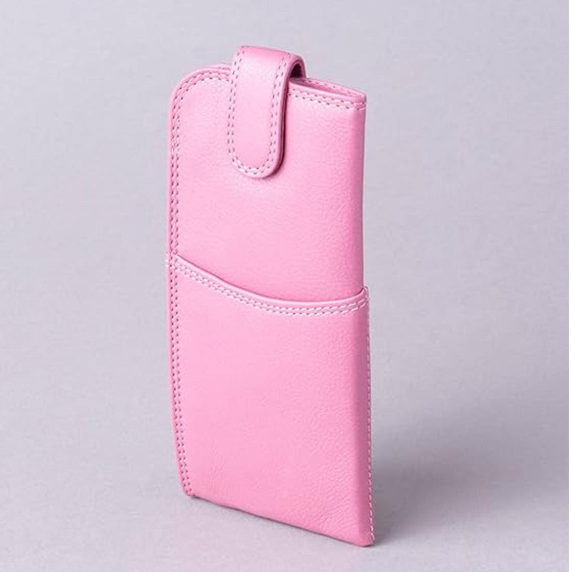 Slim Genuine Mauve Leather Glasses Case – Magnetic Eyewear Pouch for Reading Glasses & Sunglasses