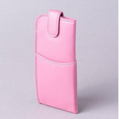 Slim Genuine Mauve Leather Glasses Case – Magnetic Eyewear Pouch for Reading Glasses & Sunglasses