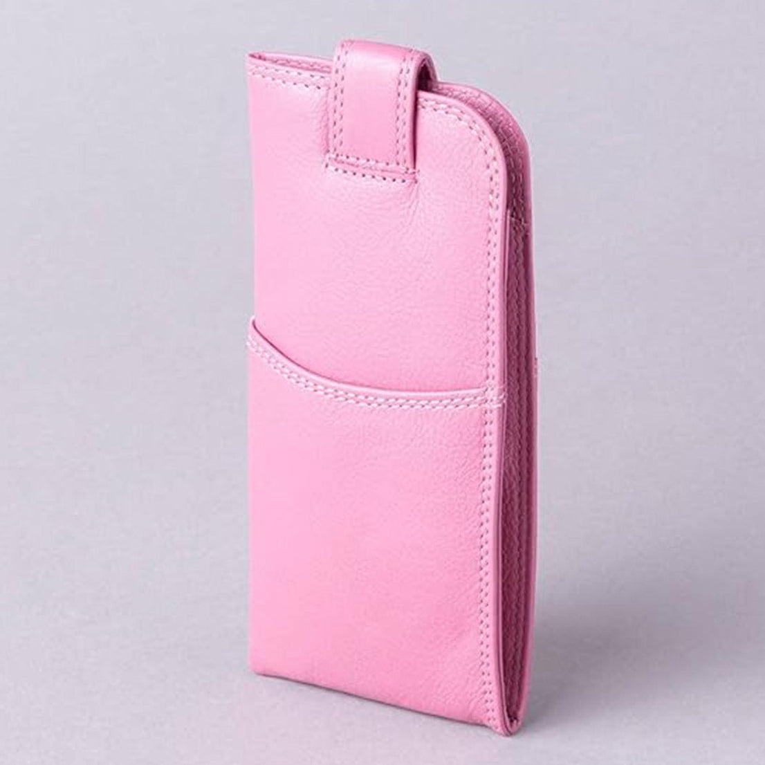 Slim Genuine Mauve Leather Glasses Case – Magnetic Eyewear Pouch for Reading Glasses & Sunglasses