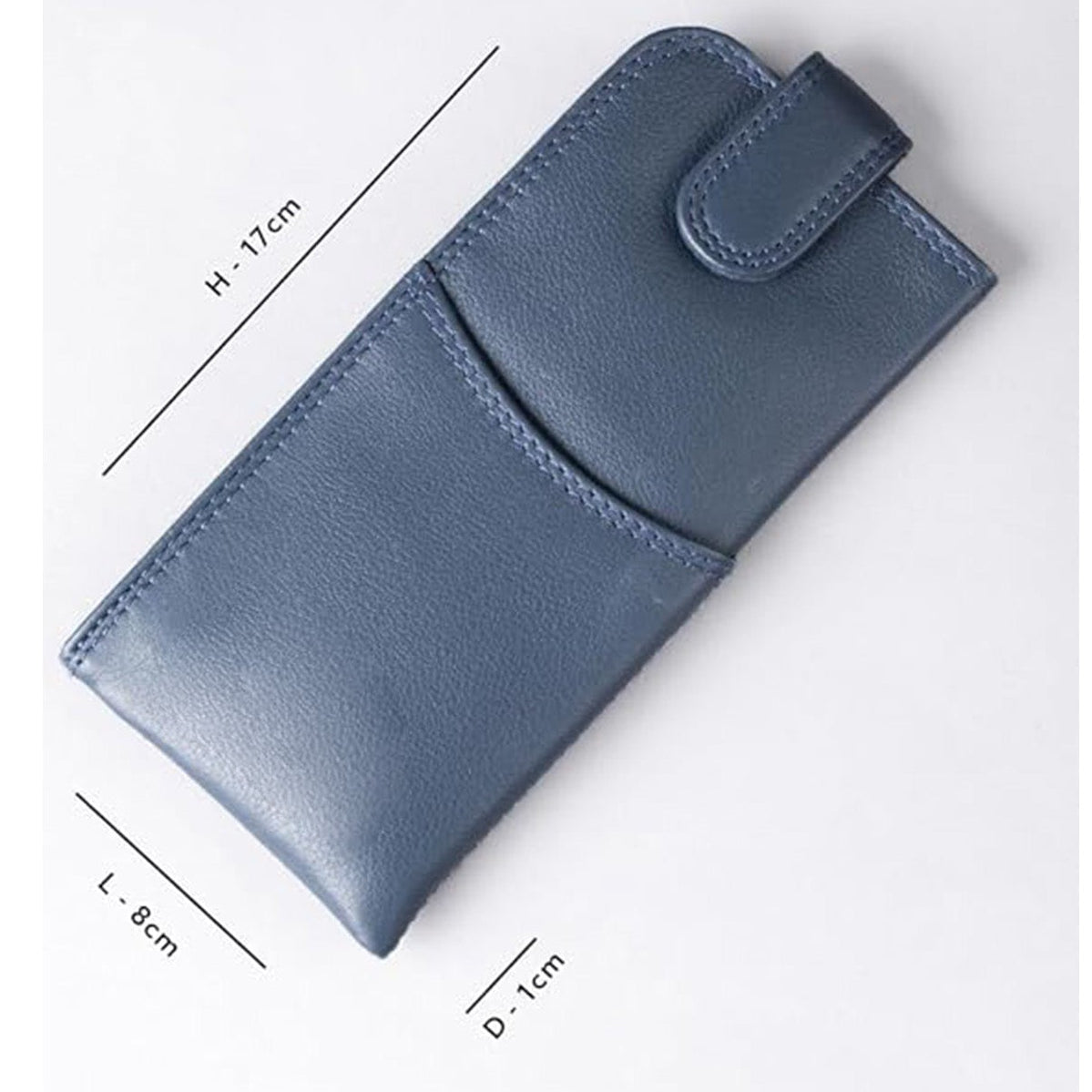 Slim Genuine Navy Leather Glasses Case – Magnetic Eyewear Pouch for Reading Glasses & Sunglasses