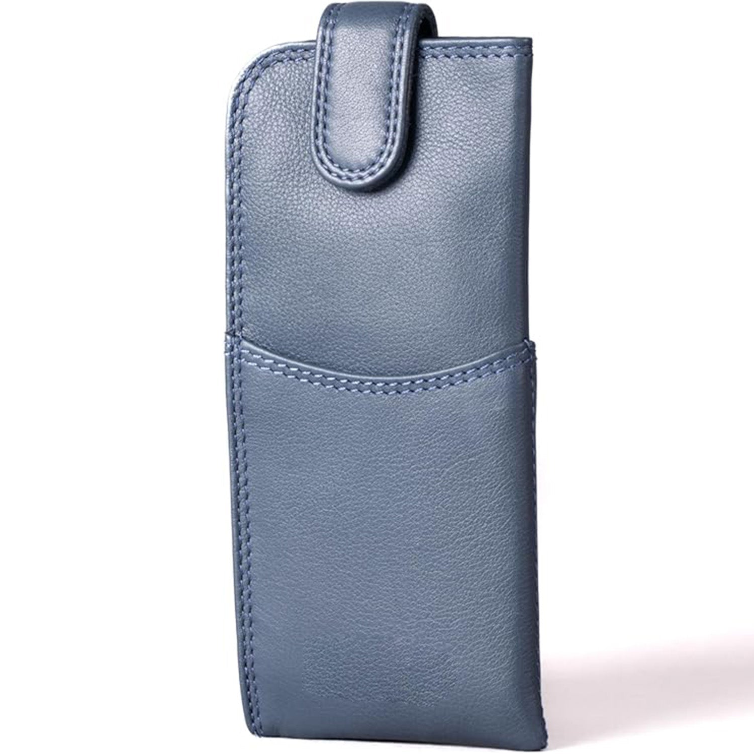 Slim Genuine Navy Leather Glasses Case – Magnetic Eyewear Pouch for Reading Glasses & Sunglasses