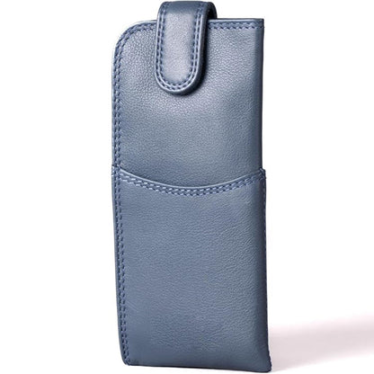 Slim Genuine Navy Leather Glasses Case – Magnetic Eyewear Pouch for Reading Glasses & Sunglasses