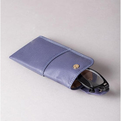 Slim Genuine Purple Leather Glasses Case – Magnetic Eyewear Pouch for Reading Glasses & Sunglasses
