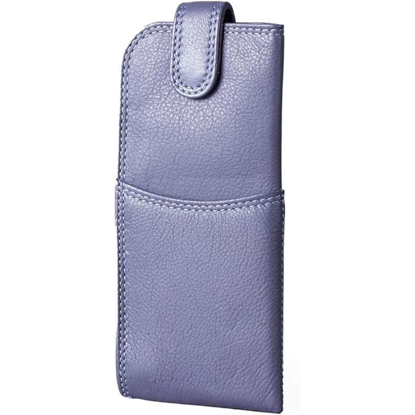 Slim Genuine Purple Leather Glasses Case – Magnetic Eyewear Pouch for Reading Glasses & Sunglasses