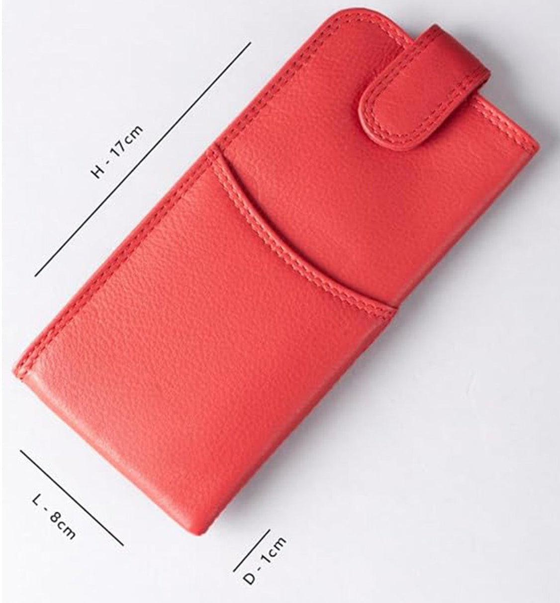 Slim Genuine Red Leather Glasses Case – Magnetic Eyewear Pouch for Reading Glasses & Sunglasses