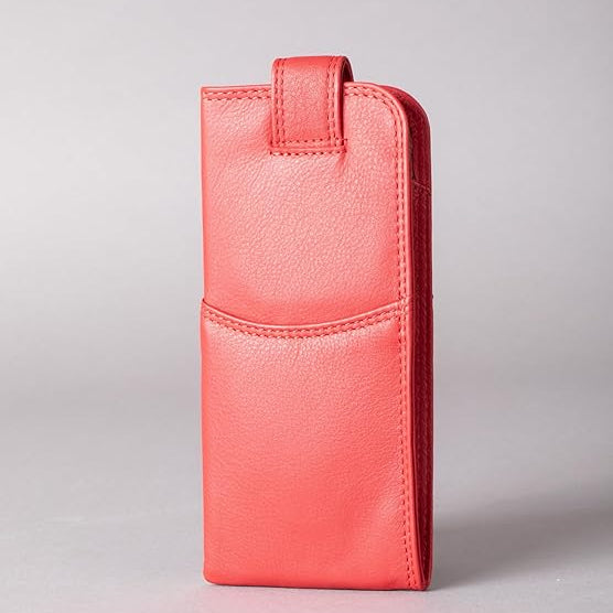 Slim Genuine Red Leather Glasses Case – Magnetic Eyewear Pouch for Reading Glasses & Sunglasses