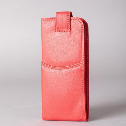 Slim Genuine Red Leather Glasses Case – Magnetic Eyewear Pouch for Reading Glasses & Sunglasses