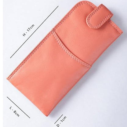 Slim Genuine Sunrise Orange Leather Glasses Case – Magnetic Eyewear Pouch for Reading Glasses & Sunglasses
