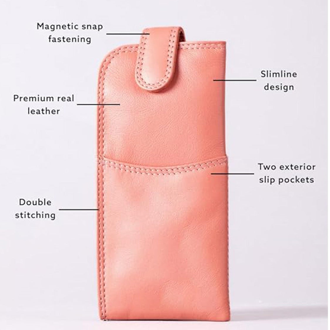 Slim Genuine Sunrise Orange Leather Glasses Case – Magnetic Eyewear Pouch for Reading Glasses & Sunglasses