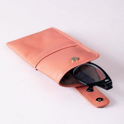 Slim Genuine Sunrise Orange Leather Glasses Case – Magnetic Eyewear Pouch for Reading Glasses & Sunglasses