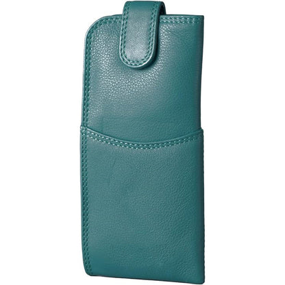 Slim Genuine Teal Leather Glasses Case – Magnetic Eyewear Pouch for Reading Glasses & Sunglasses