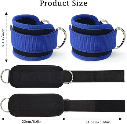 Blue Adjustable Ankle Straps for Cable Machines – Neoprene Gym Cuffs with Double D-Ring for Leg & Glute Workouts