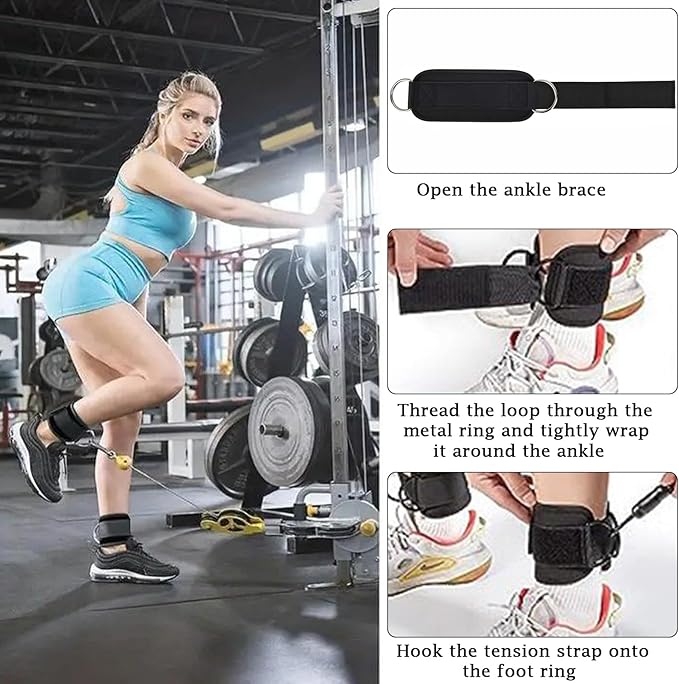 Blue Adjustable Ankle Straps for Cable Machines – Neoprene Gym Cuffs with Double D-Ring for Leg & Glute Workouts