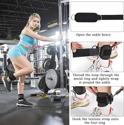 Blue Adjustable Ankle Straps for Cable Machines – Neoprene Gym Cuffs with Double D-Ring for Leg & Glute Workouts