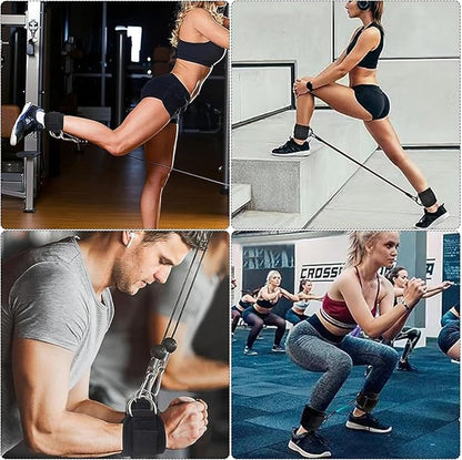 Blue Adjustable Ankle Straps for Cable Machines – Neoprene Gym Cuffs with Double D-Ring for Leg & Glute Workouts