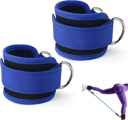 Blue Adjustable Ankle Straps for Cable Machines – Neoprene Gym Cuffs with Double D-Ring for Leg & Glute Workouts