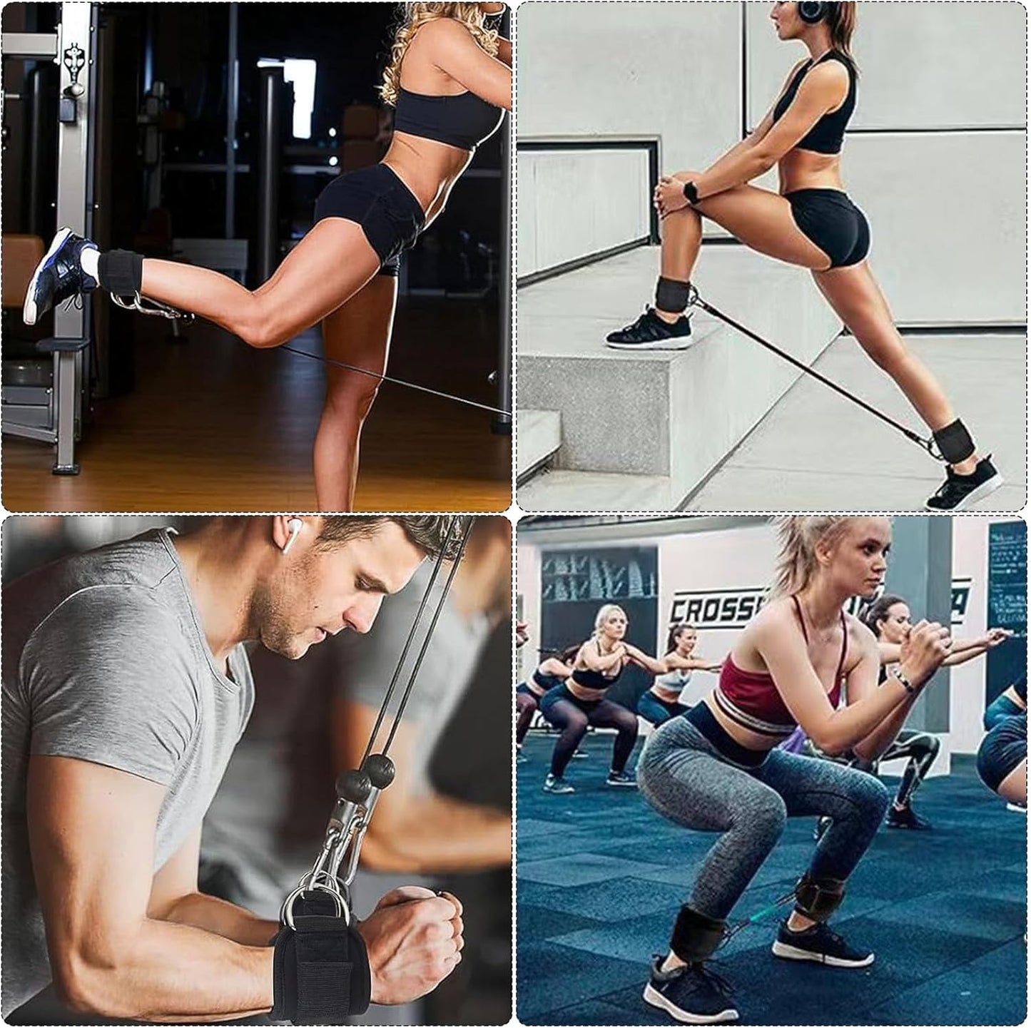 Black Adjustable Ankle Straps for Cable Machines – Neoprene Gym Cuffs with Double D-Ring for Leg & Glute Workouts