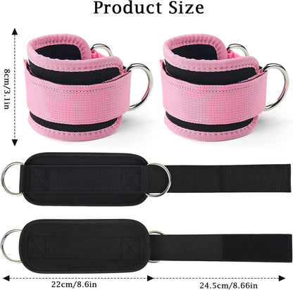 Pink Adjustable Ankle Straps for Cable Machines – Neoprene Gym Cuffs with Double D-Ring for Leg & Glute Workouts