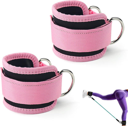 Pink Adjustable Ankle Straps for Cable Machines – Neoprene Gym Cuffs with Double D-Ring for Leg & Glute Workouts