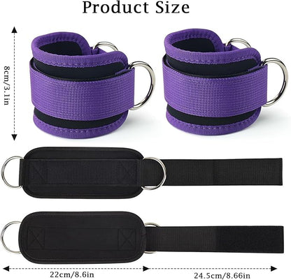 Purple Adjustable Ankle Straps for Cable Machines – Neoprene Gym Cuffs with Double D-Ring for Leg & Glute Workouts