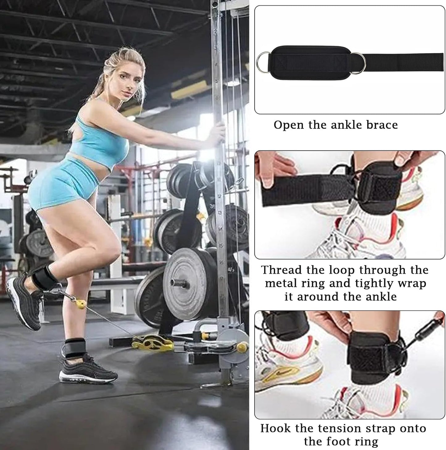Purple Adjustable Ankle Straps for Cable Machines – Neoprene Gym Cuffs with Double D-Ring for Leg & Glute Workouts