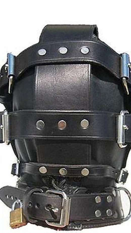 Leather Sensory Deprivation Hood – Locking Zip Mouth & Blindfold, Fully Adjustable