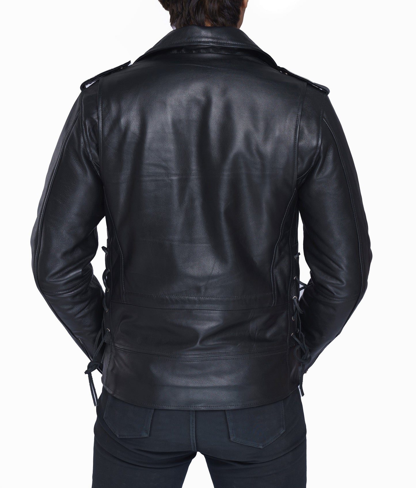 Men's Classic Brando Biker Jacket in Real Natural Grain Leather