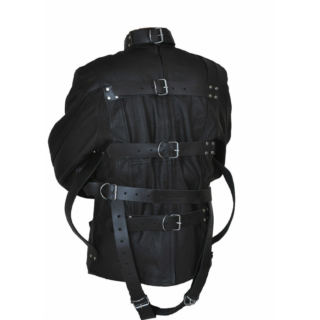 Men’s Premium Cowhide Leather Straitjacket with Adjustable Heavy-Duty Restraints