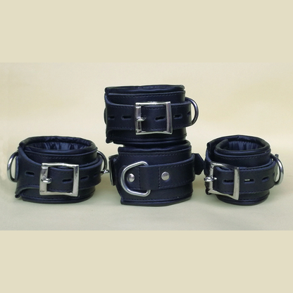 Heavy Duty Leather Bondage Restraint Set – 4-Piece Padded Cuffs with Locking Buckles