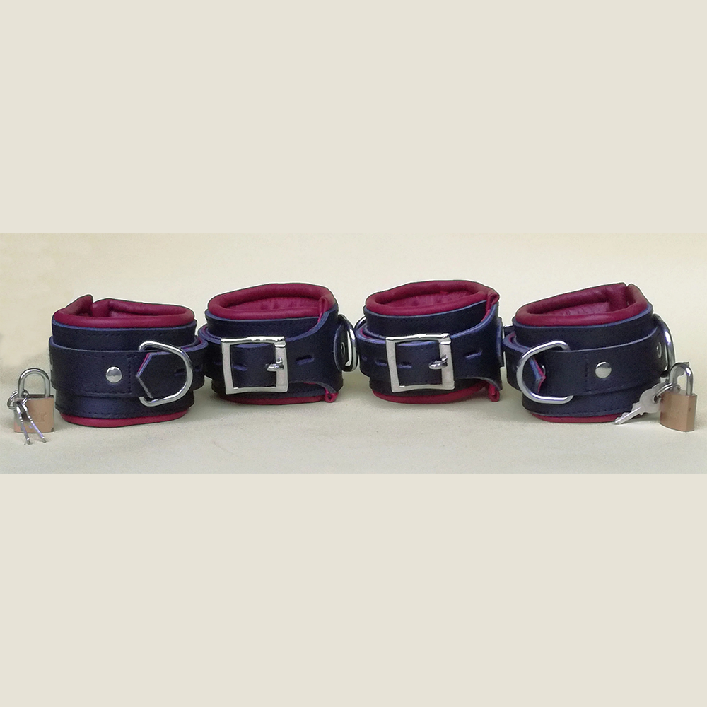 Heavy Duty Leather Bondage Restraint Set – 4-Piece Padded Cuffs with Locking Buckles