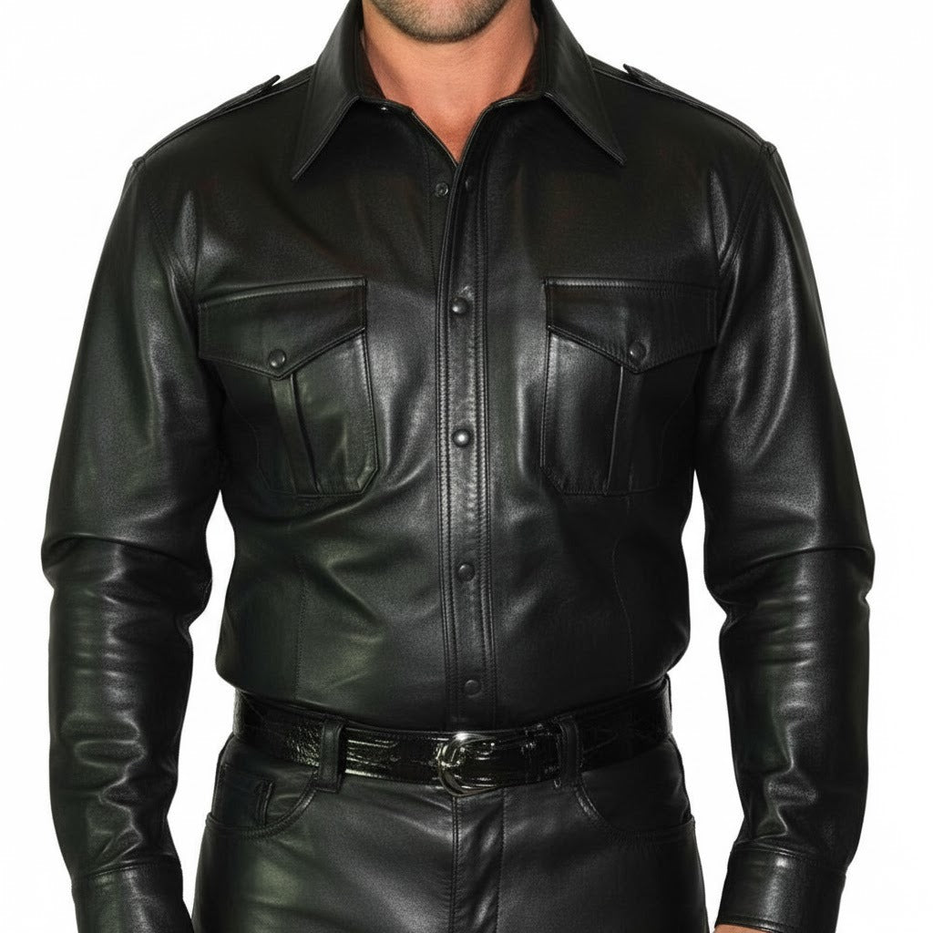 Men’s Lamb Leather BLUF Police Shirt – Long Sleeve
