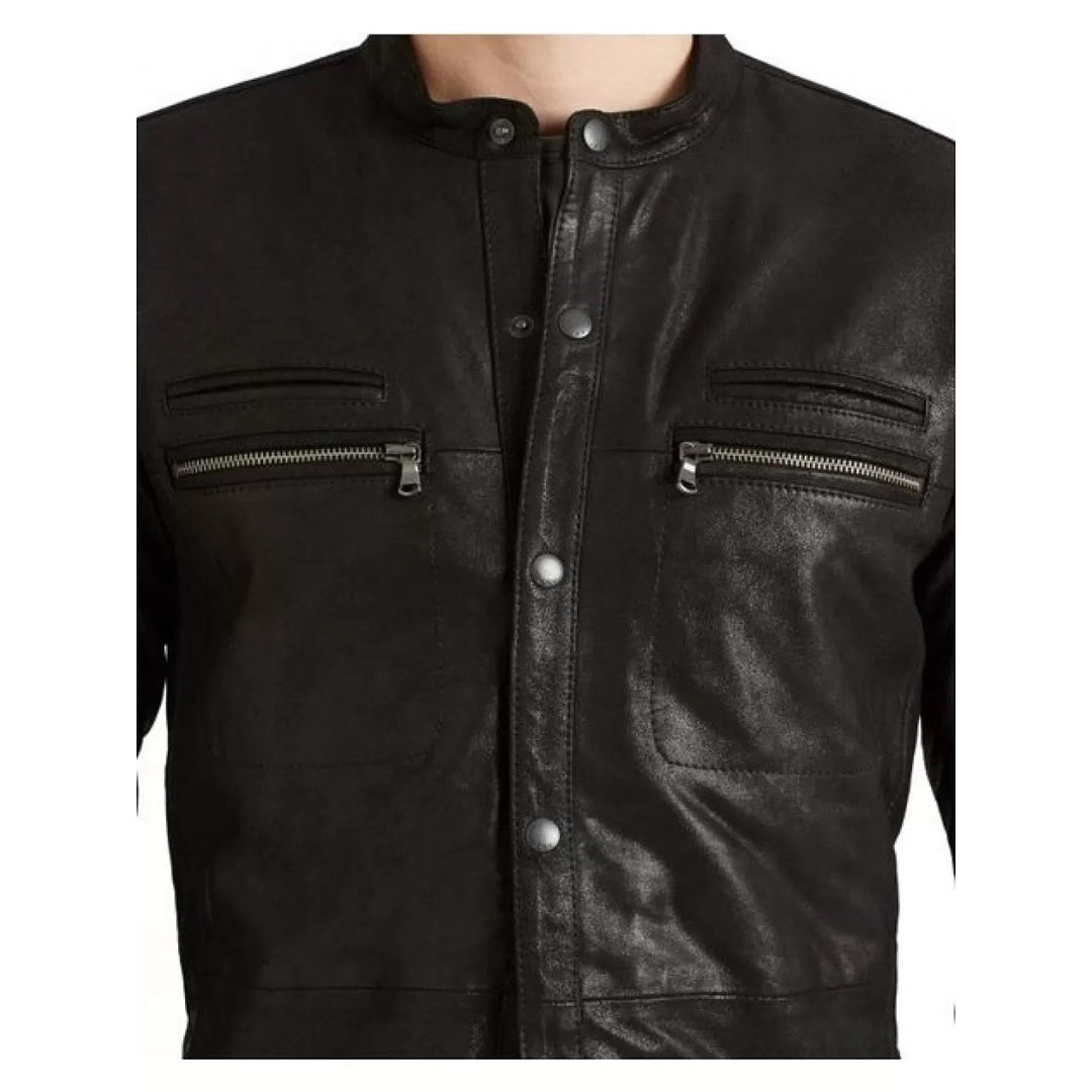 Men’s Genuine Lambskin Leather Shirt – Soft Sheep Leather Full Sleeve Design