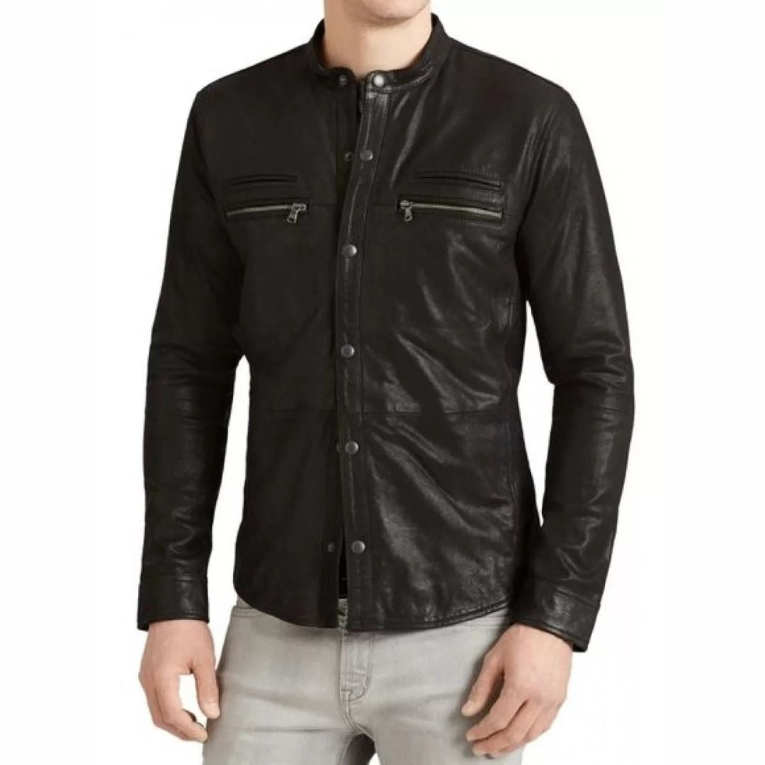 Men’s Genuine Lambskin Leather Shirt – Soft Sheep Leather Full Sleeve Design