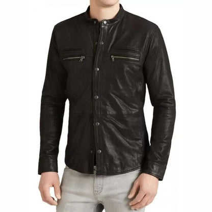 Men’s Genuine Lambskin Leather Shirt – Soft Sheep Leather Full Sleeve Design