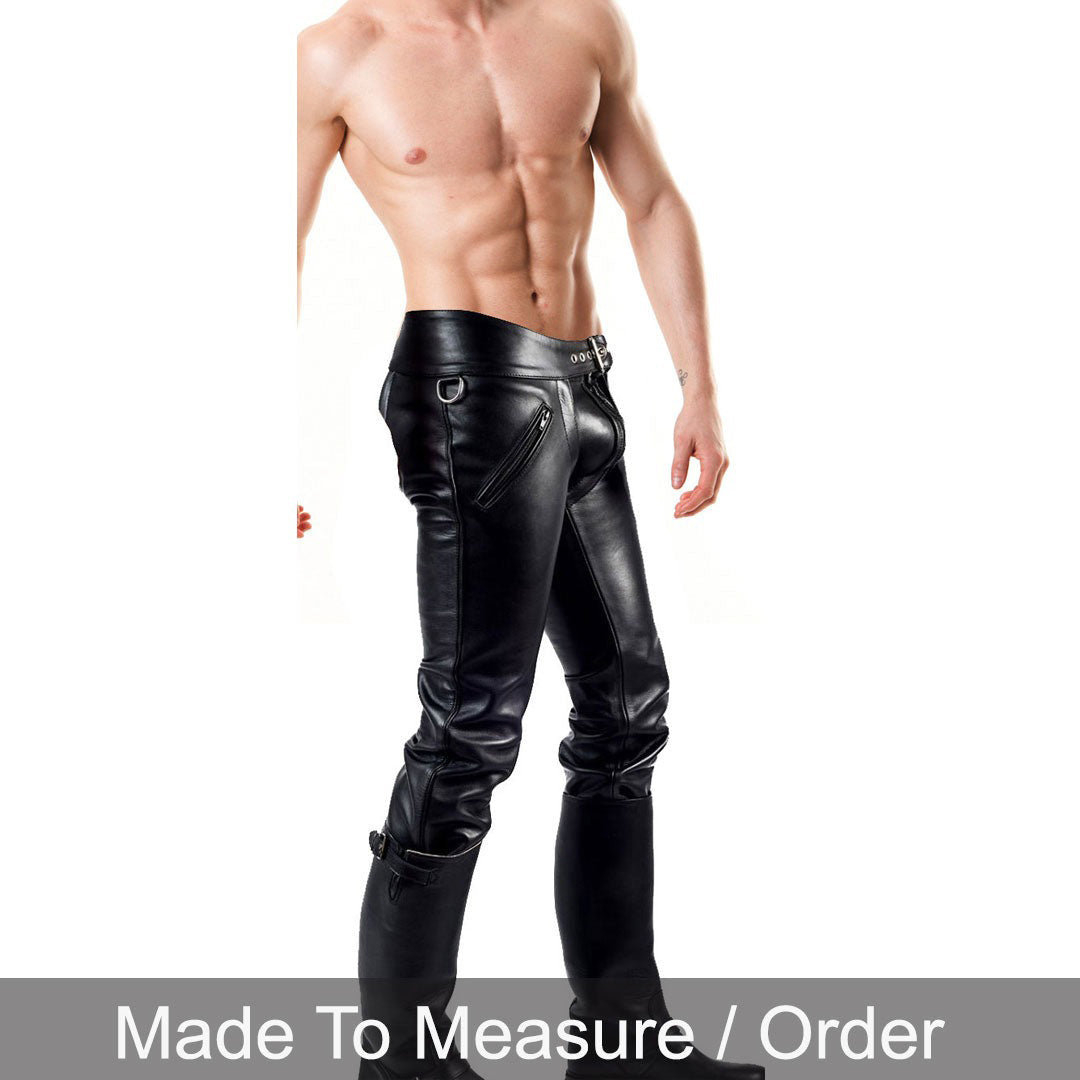 Men’s Genuine Cowhide Leather BLUF Biker Chaps with Removable Brief