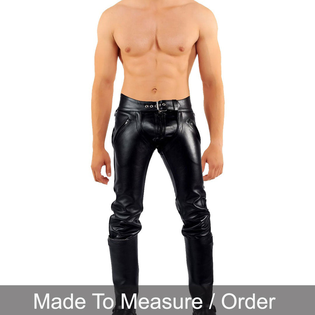 Men’s Genuine Cowhide Leather BLUF Biker Chaps with Removable Brief