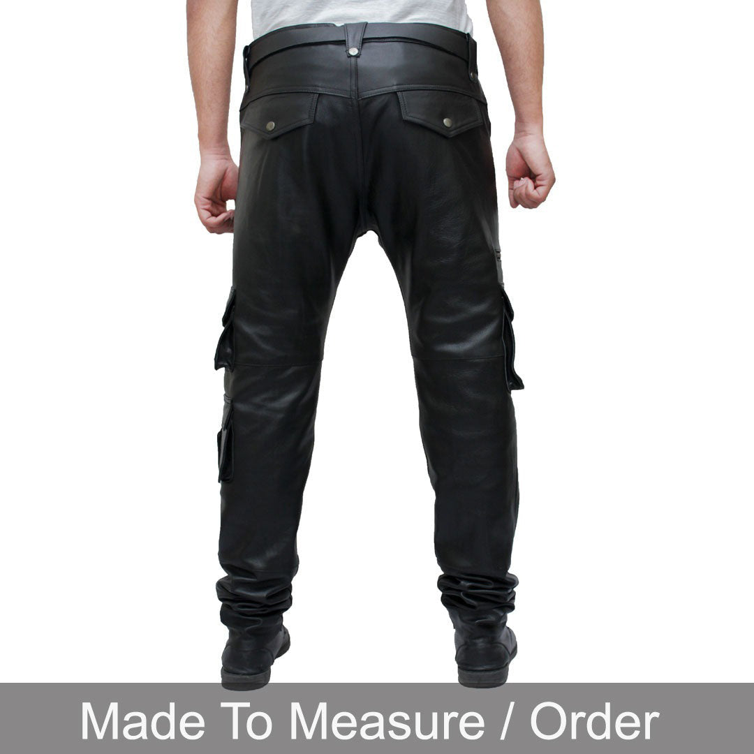 Men’s Cowhide Leather Cargo Pants – 8-Pocket Biker Trousers
