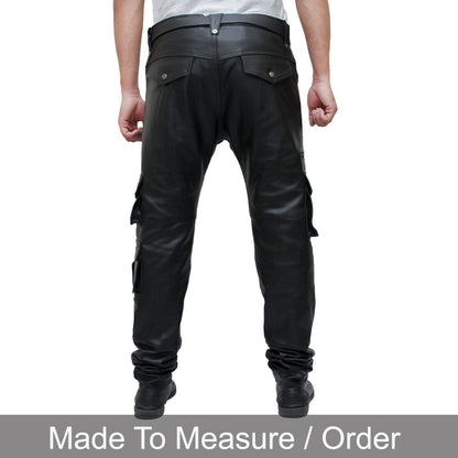 Men’s Cowhide Leather Cargo Pants – 8-Pocket Biker Trousers