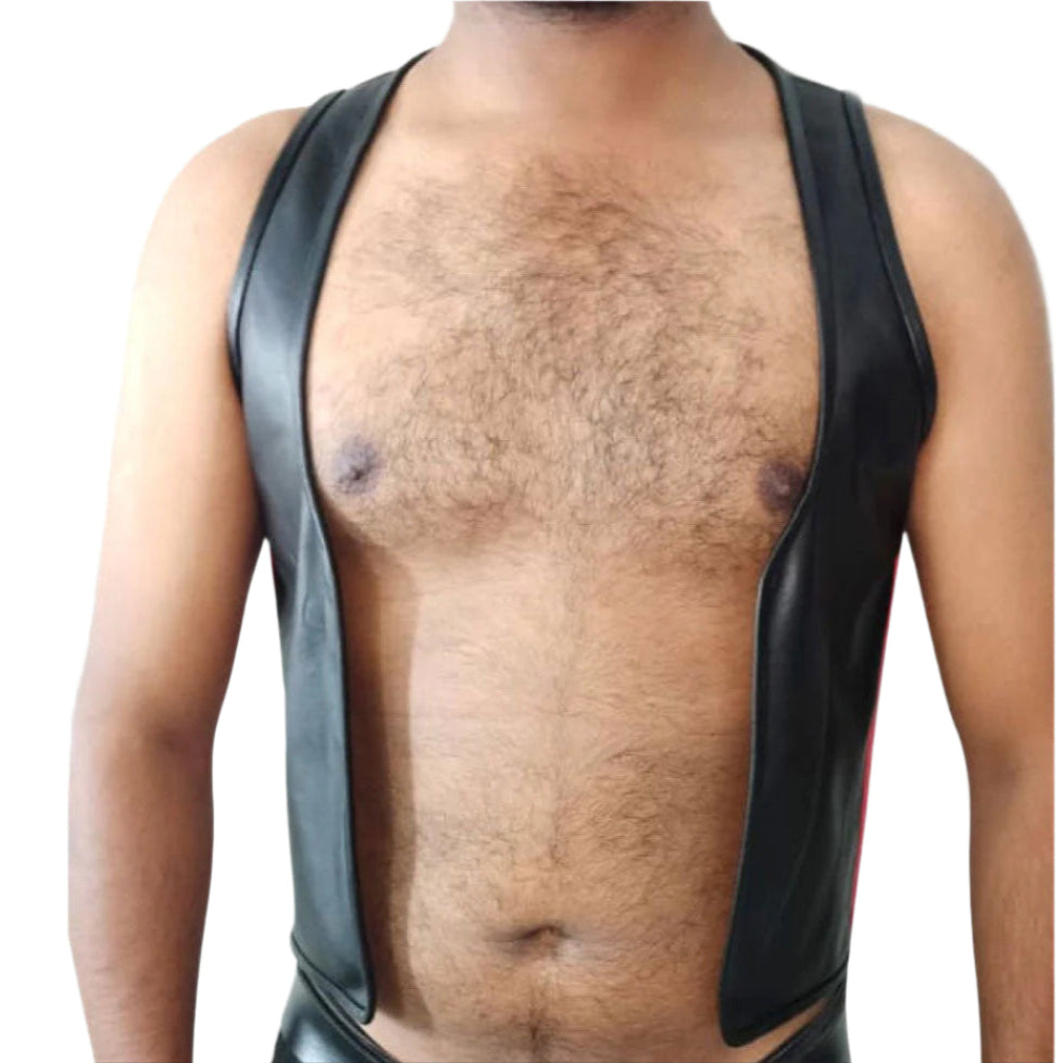 Men’s Real Cowhide Leather Bartender Bikers Vest with Free Armband