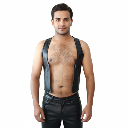 Men’s Real Cowhide Leather Bartender Bikers Vest with Free Armband